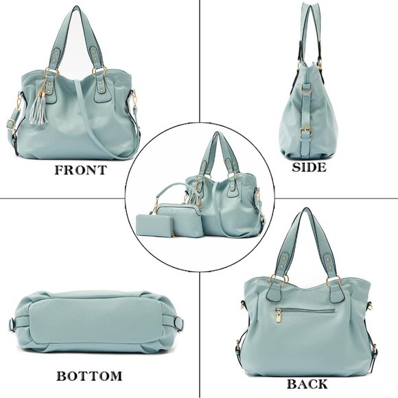 Women Large Synthetic Leather Crossbody Bag Set Tote Wallet Purse Handbag - Picture 4 of 9